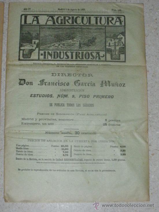 Coleccionismo de Revistas y Peri&oacute;dicos: ANTIGUA REVISTA LA AGRICULTURA INDUSTRIOSA, 5 DEAGOSTO DE 1905, N. 188, 16 PAG. REVISTA DEDICADA AL