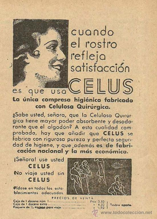 Coleccionismo de revistas y peri&oacute;dicos: Publicidad compresas Celus - 1933