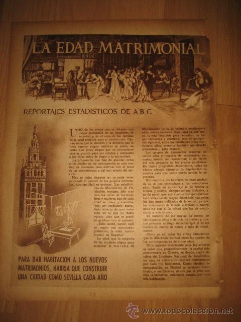 Coleccionismo de revistas y peri&oacute;dicos: LA EDAD MATRIMONIAL REPORTAJES ESTADISTICOS DE ABC 2 HOJAS DE REVISTA A B C 1949