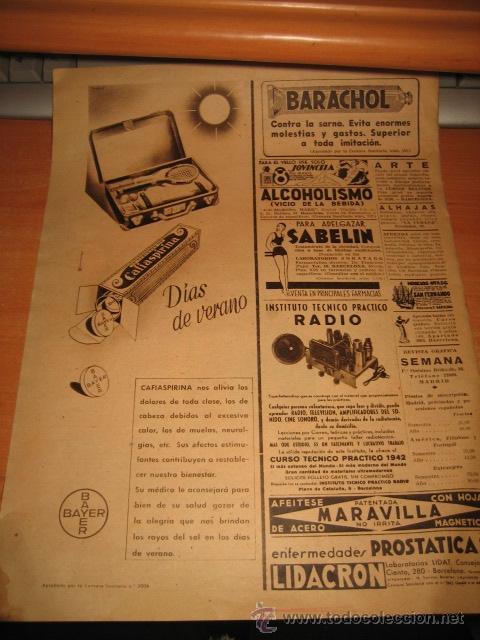 Coleccionismo de Revistas y Peri&oacute;dicos: PUBLICIDAD CAFIASPIRINA.HOJA AFEITAR MARAVILLA.SABELIN PARA ADELGAZAR HOJA REVISTA SEMANA 1942