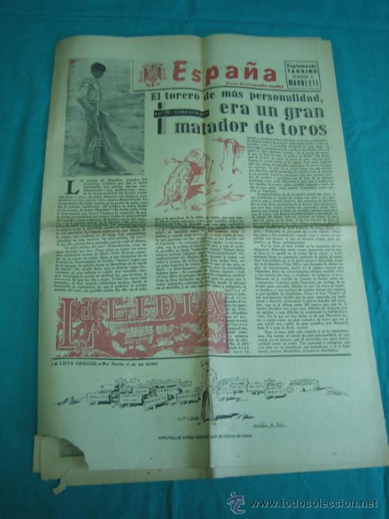 Coleccionismo de Revistas y Peri&oacute;dicos: ESPA&Ntilde;A suplemento taurino dedicado a Manolete  29 Agosto 1947 Muerte de Manolete