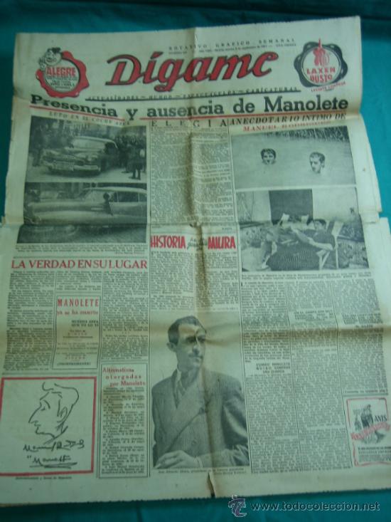 Coleccionismo de Revistas y Peri&oacute;dicos: Digame dedicado a Manolete 9 septiembre 1947