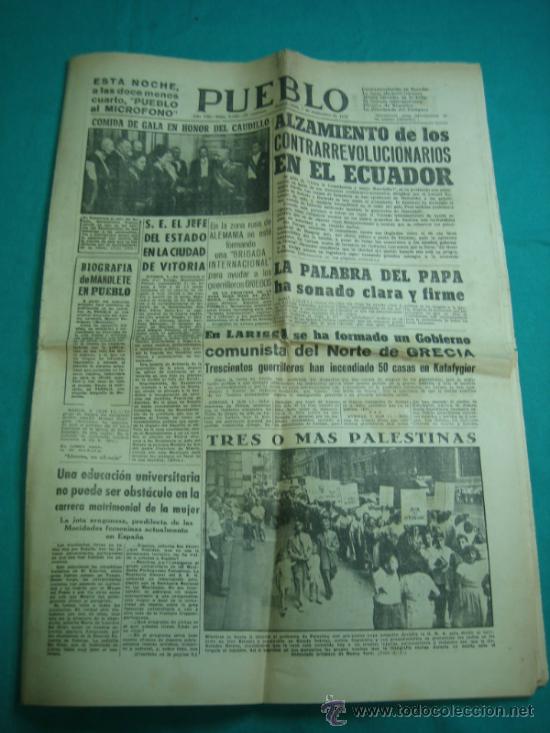 Coleccionismo de Revistas y Peri&oacute;dicos: Periodico PUEBLO Madrid.  Muerte de Manolete