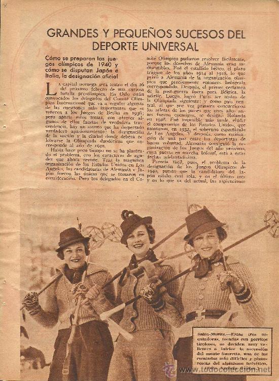 Coleccionismo de revistas y peri&oacute;dicos: *  DEPORTES * Esqu&iacute; en Saint-Moritz, regatas Oxford-Cambridge, boxeo Thil- Avoy  -   1935