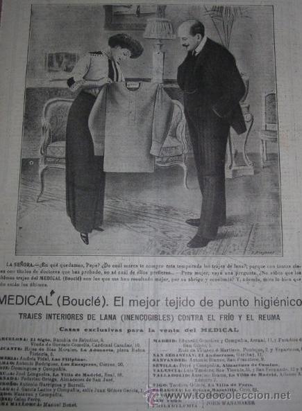 Coleccionismo de revistas y peri&oacute;dicos: Antigua publicidad trajes. Medical Boucl&eacute;. Trajes lana