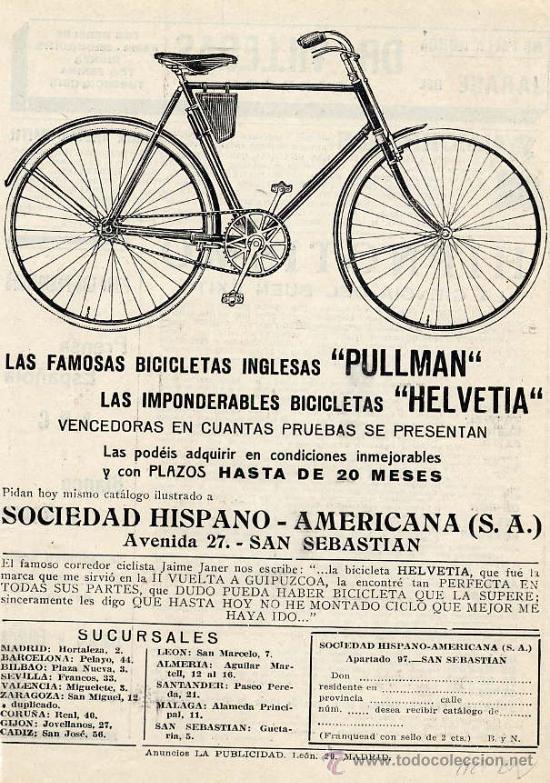 Coleccionismo de revistas y peri&oacute;dicos: CICLISMO 1927 BICICLETAS PULLMAN Y HELVETIA SAN SEBASTIAN HOJA REVISTA