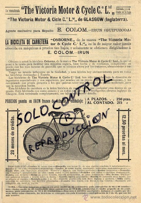 Coleccionismo de revistas y peri&oacute;dicos: CICLISMO 1911 BICICLETAS OSBORNE INGLESA E.COLOM -IRUN GUIPUZCOA HOJA REVISTA