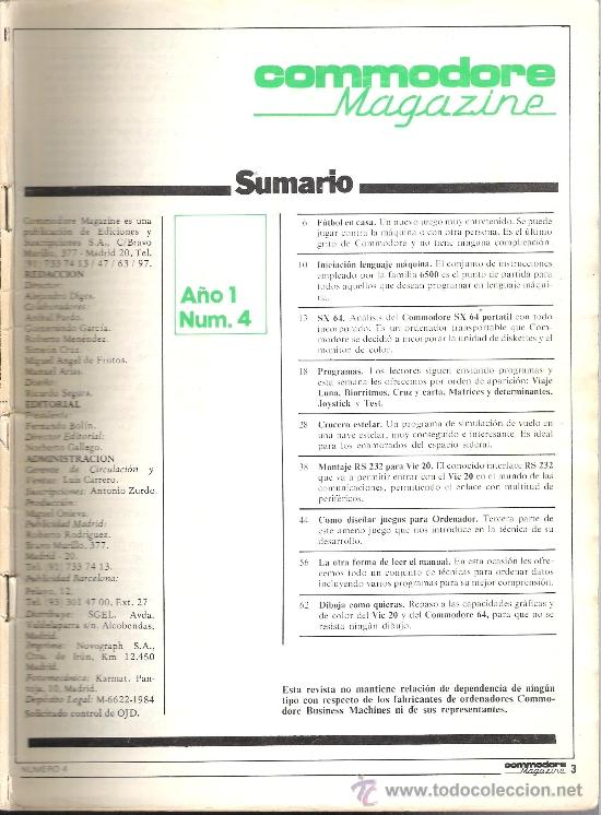 Collectionnisme de Revues et Journaux: COMMODORE MAGAZINE - a&ntilde;o 1 n&ordm; 4