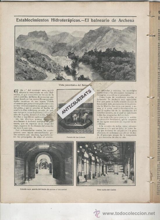 Collectionnisme de Revues et Journaux: REVISTA.A&Ntilde;O 1906.BALNEARIO DE ARCHENA.MURCIA.AMADEO VIVES.LA GATITA BLANCA.MUERTE DE M.CURIE TURISMO