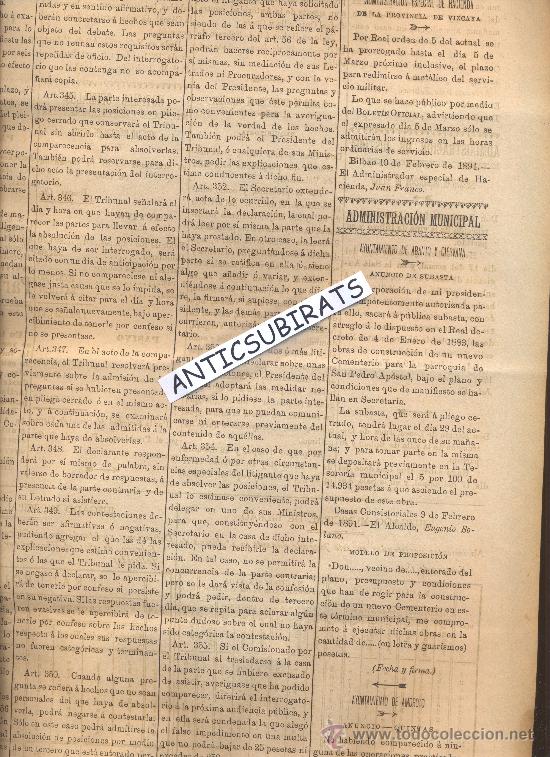 Coleccionismo de revistas y peri&oacute;dicos: BOLETIN VIZCAYA A&Ntilde;O 1891 EUGENIO SOLANO ABANTO Y CIERVANA AMOROTO QUINTAS SUBASTA. SAN PEDRO APOSTOL