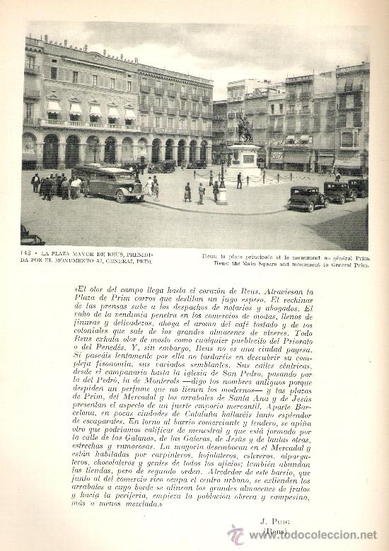 Coleccionismo de revistas y peri&oacute;dicos: PLAZA MAYOR DE REUS  CON COCHES DE LA EPOCA   -  HOJA LIBRO *CATALU&Ntilde;A  DE CARLOS SOLDEVILA 1951