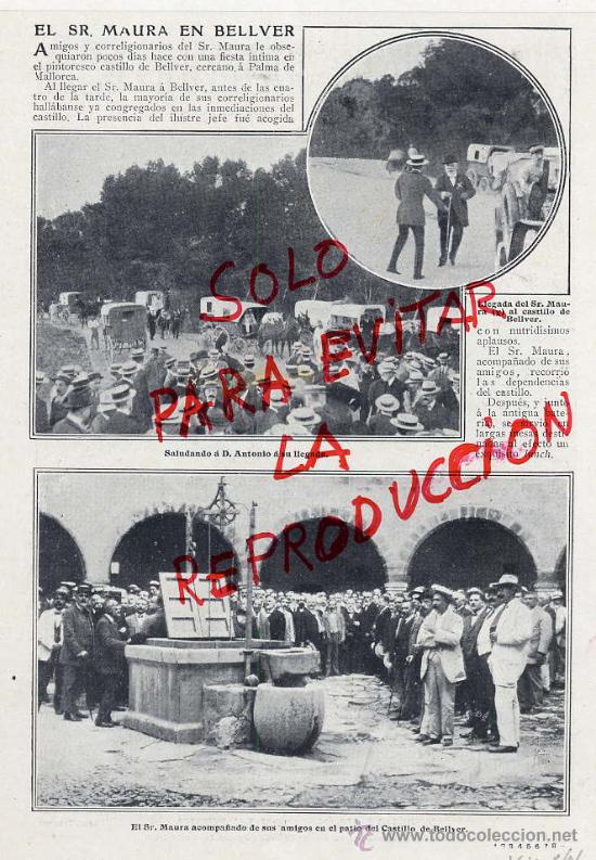Coleccionismo de revistas y peri&oacute;dicos: BELVER 1911 MALLORCA CASTILLO VISITA SR. MAURA HOJA REVISTA