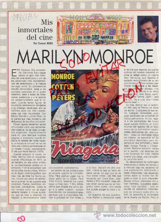 Collezionismo di Riviste e Giornali: MARILYN MONROE   INMORTALES DEL CINE POR TERENCI MOIX  6 HOJAS REVISTA 1990
