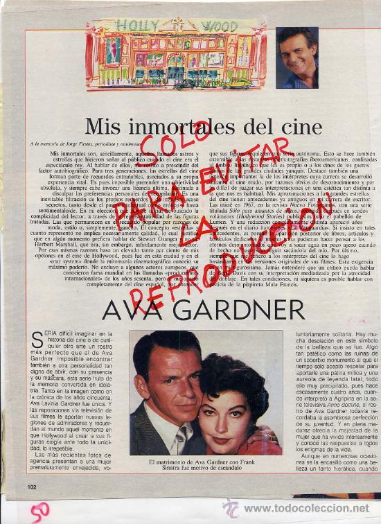 Coleccionismo de Revistas y Peri&oacute;dicos: AVA GARDNER  INMORTALES DEL CINE POR TERENCI MOIX  4 HOJAS REVISTA 1990
