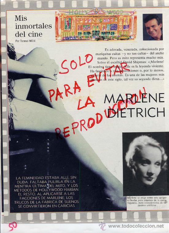 Coleccionismo de Revistas y Peri&oacute;dicos: MARLENE DIETRICH  INMORTALES DEL CINE POR TERENCI MOIX  6 HOJAS REVISTA 1990