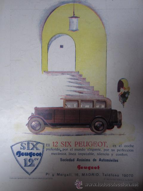 Coleccionismo de Revistas y Peri&oacute;dicos: Publicidad autom&oacute;vil 12 Six PEUGEOT - 1930