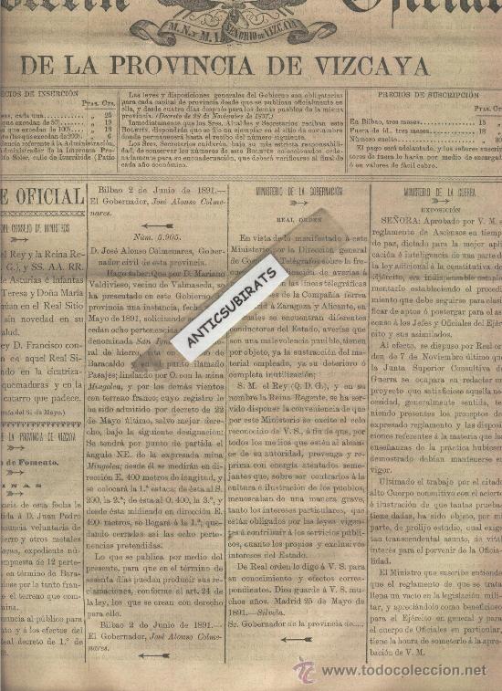 Colecionismo de Revistas e Jornais: BOLETIN VIZCAYA A&Ntilde;O 1891 MINAS DE HIERRO BARACALDO YURRETA BEGO&Ntilde;A AXPE VILLARO FORUA VALMASEDA