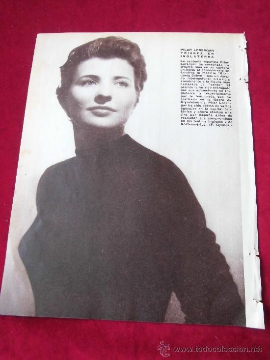 Coleccionismo de Revistas y Peri&oacute;dicos: LA CANTANTE ESPA&Ntilde;OLA PILAR LORENGAR HOJA DE REVISTA BLANCO Y NEGRO 1957