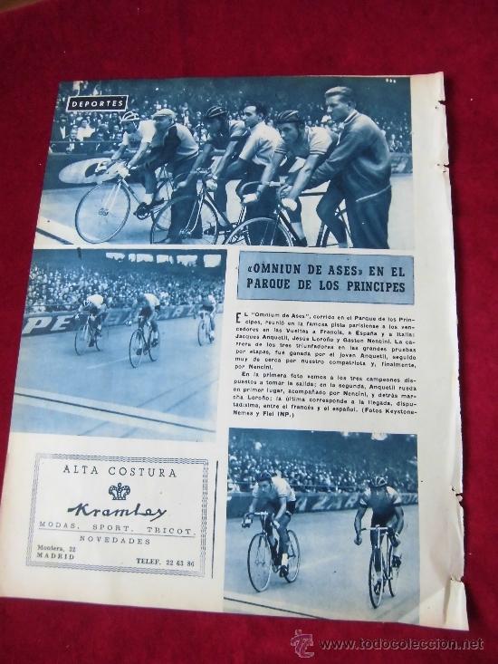 Sammeln von Zeitschriften und Zeitungen: CICLISTAS JESUS LORO&Ntilde;O,GASTON NENCINI,ANQUETI  HOJA DE REVISTA BLANCO Y NEGRO 1957