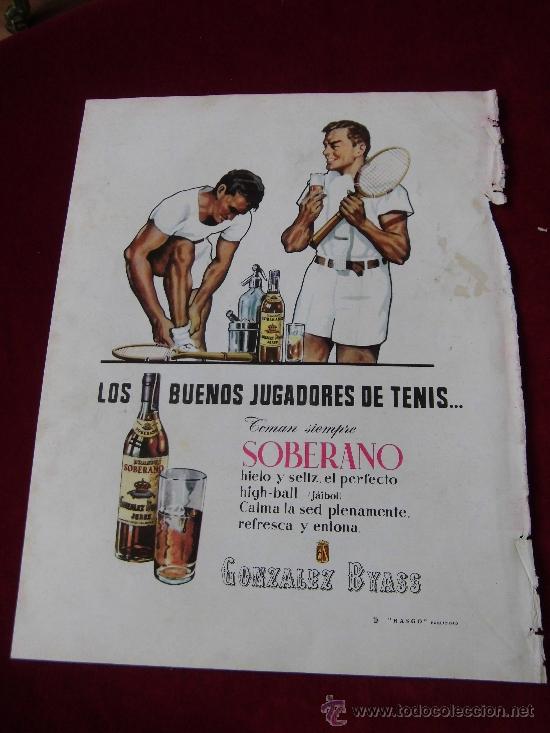 Coleccionismo de Revistas y Peri&oacute;dicos: PUBLICIDAD BRANDY SOBERANO HOJA DE REVISTA BLANCO Y NEGRO 1957