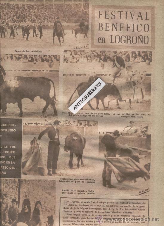 Coleccionismo de Revistas y Peri&oacute;dicos: REVISTA A&Ntilde;O 1959 TOROS EN LOGRO&Ntilde;O RACIMO DE ORO FERIA DE SAN MATEO LUIS MIGUEL