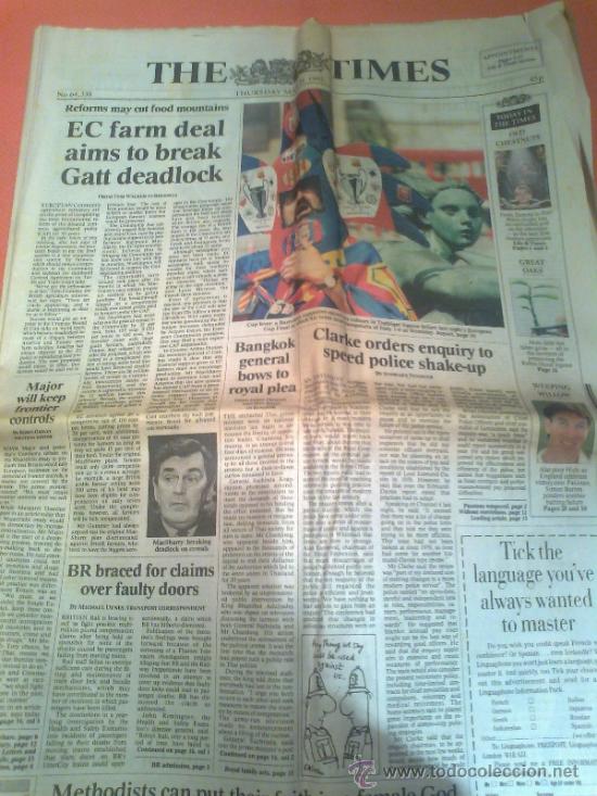 Sammeln von Zeitschriften und Zeitungen: THE TIMES 21 MAYO 1992 F.C. BARCELONA CAMPEON DE EUROPA