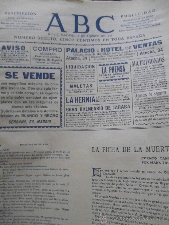 Coleccionismo de Revistas y Peri&oacute;dicos: PERIODICO ABC N&ordm; 217 A&Ntilde;O 1905 A&Ntilde;O DE SU FUNDACION  ACTUALIDAD MUNDIAL