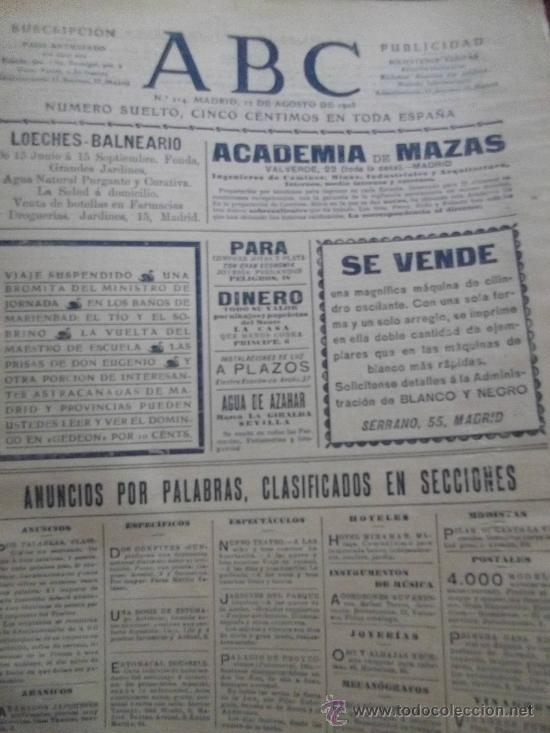 Coleccionismo de Revistas y Peri&oacute;dicos: PERIODICO ABC N&ordm; 214 A&Ntilde;O 1905 A&Ntilde;O DE SU FUNDACION  ACTUALIDAD MUNDIAL