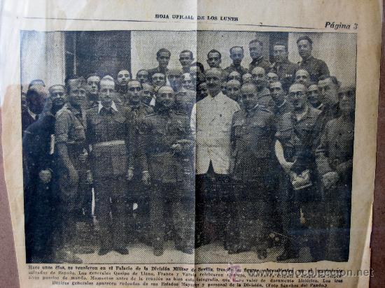 Sammeln von Zeitschriften und Zeitungen: RECORTE DIARIO DE SEVILLA HOJA DEL LUNES - QUEIPO DE LLANO - FRANCO - VARELA - 2 AGOSTO 1936