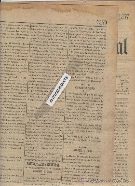Collection Magazines and Newspapers: BOLETIN DE VIZCAYA A&Ntilde;O 1891 ERANDIO CENARRUZA BEGO&Ntilde;A SOCIEDAD ALTOS HORNOS