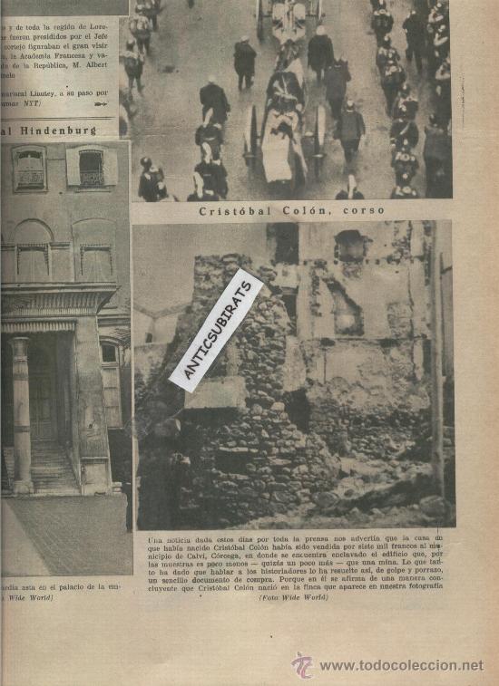 Coleccionismo de Revistas y Peri&oacute;dicos: LA VANGUARDIA A&Ntilde;O 1934 VENTA DE LA CASA DE CRISTOBAL COLON EN CALVI CORCEGA
