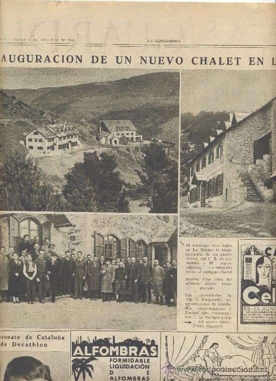 Coleccionismo de revistas y peri&oacute;dicos: LA VANGUARDIA A&Ntilde;O 1934 INAUGURACION DEL CHALET EN LA ESTACION DE ESQUI DE LA MOLINA ALP PUIGCERDA