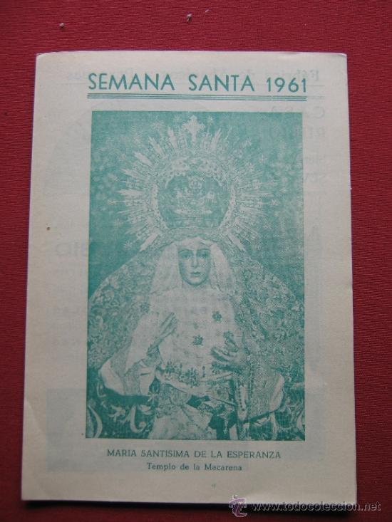Coleccionismo de Revistas y Peri&oacute;dicos: PROGRAMA DEL DIA - SEMANA SANTA SEVILLA 1961 - PUBLICIDAD CASA RUBIO - VER ADICIONALES