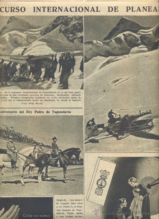 Collezionismo di Riviste e Giornali: LA VANGUARDIA A&Ntilde;O 1935 CONCURSO INTERNACIONAL DE PLANEADORES AVIACION AVION JUNGFRAU SUIZA
