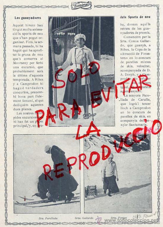 Coleccionismo de revistas y peri&oacute;dicos: RIBAS Y CAMPRODON 1917 CONCURSOS ESQUI GANADORAS SRA.PARELLADA,GALLARDO Y FORGAS HOJA REVISTA