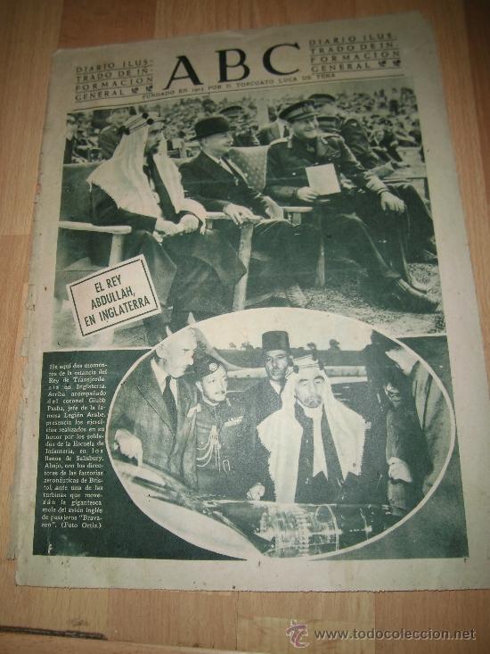 Coleccionismo de Revistas y Peri&oacute;dicos: MUTUA GENERAL DE SEGUROS PUBLICIDAD/EL REY ABDULLAH EN INGLATERRA  HOJA REVISTA ABC 1949