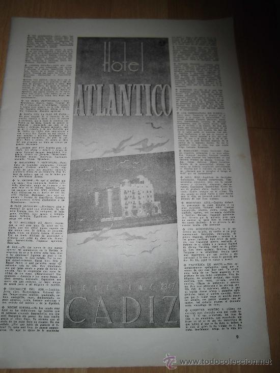 Coleccionismo de Revistas y Peri&oacute;dicos: HOTEL ATLANTICO CADIZ / VASCONCEL PUBLICIDAD HOJA DE LA REVISTA PARA LA MUJER 1940