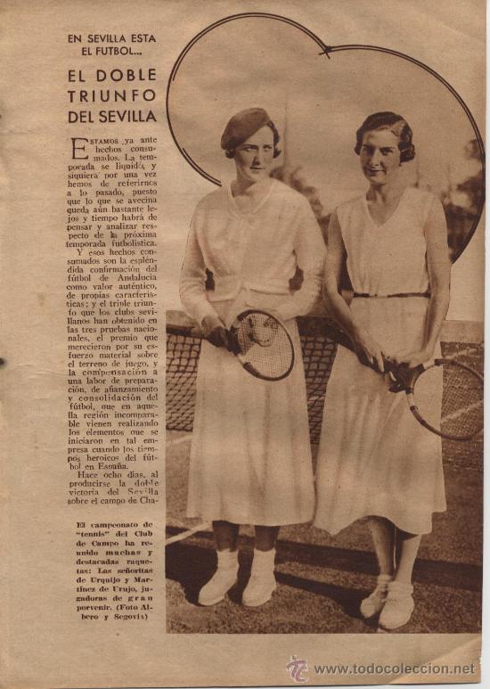 Coleccionismo de revistas y peri&oacute;dicos: * DEPORTES * Tenis femenino: Srtas. Urquijo y Mart&iacute;nez de Irujo, caballos&hellip; - 1935