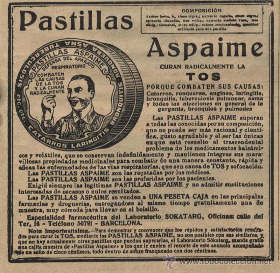 Coleccionismo de revistas y peri&oacute;dicos: Publicidad farmacia: pastillas Aspaime - 1933