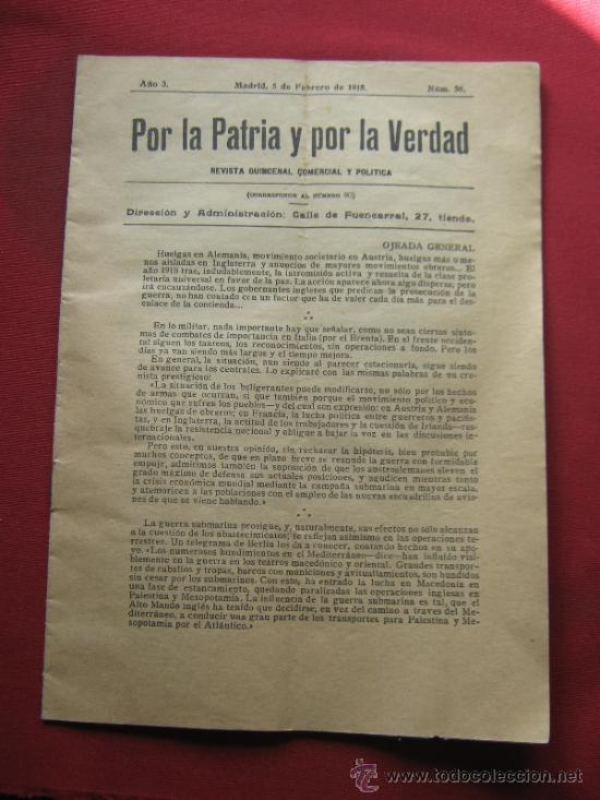 Collezionismo di Riviste e Giornali: POR LA PATRIA Y POR LA VERDAD - REVISTA COMERCIAL Y POLITICA N&ordm; 56 - FEBRERO 1918