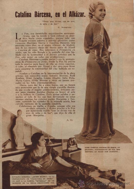 Collection Magazines and Newspapers: * TEATRO * Catalina B&aacute;rcena en el Alc&aacute;zar . Trasatl&aacute;ntico Orinoco - 1933