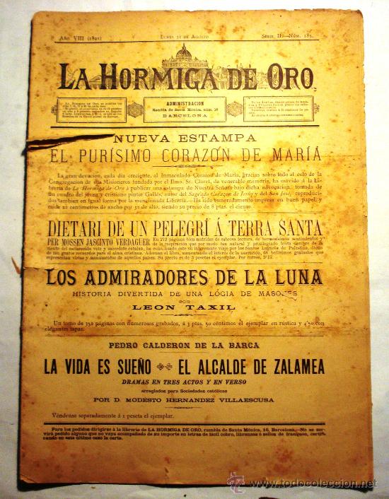 Coleccionismo de revistas y peri&oacute;dicos: REVISTA LA HORMIGA DE ORO - 31 DE AGOSTO 1891 - N&ordm; 185 -