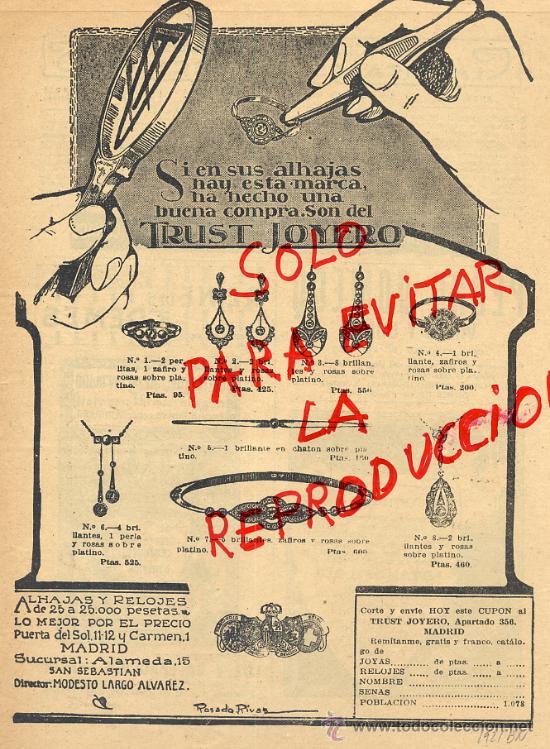 Coleccionismo de revistas y peri&oacute;dicos: TRUST JOYERO 1924 MADRID JOYAS Y BRILLANTES HOJA REVISTA