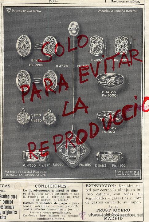 Coleccionismo de revistas y peri&oacute;dicos: TRUST JOYERO 1924 MADRID JOYAS Y BRILLANTES ANILLOS--AGUJAS  HOJA REVISTA