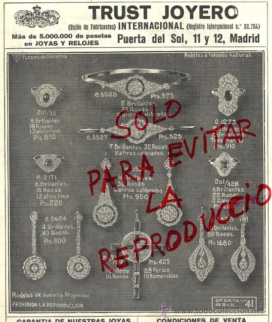 Coleccionismo de revistas y peri&oacute;dicos: TRUST JOYERO 1924 MADRID JOYAS Y BRILLANTES ANILLOS--AGUJAS  HOJA REVISTA