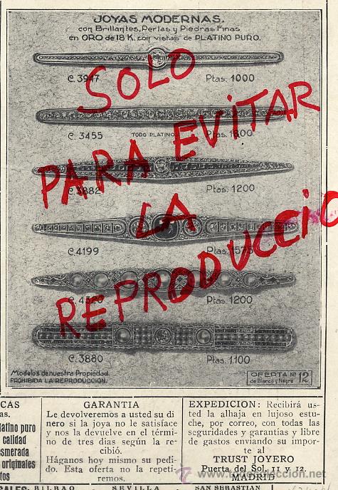 Coleccionismo de revistas y peri&oacute;dicos: TRUST JOYERO 1924 MADRID JOYAS Y BRILLANTES ANILLOS--AGUJAS  HOJA REVISTA
