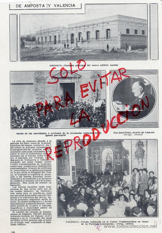 Coleccionismo de Revistas y Peri&oacute;dicos: AMPOSTA 1912 TARRAGONA NUEVA ESCUELA Y AUTORIDADES -VALENCIA VELADA HOJA REVISTA