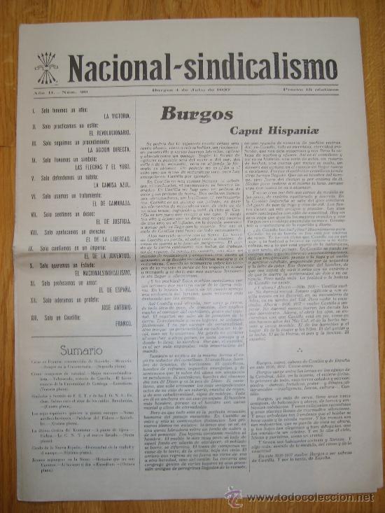 Coleccionismo de Revistas y Peri&oacute;dicos: NACIONAL SINDICALISMO N&ordm; 29 - PERIODICO 1937 BURGOS