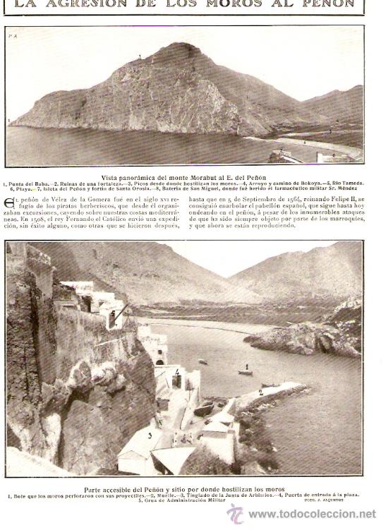 Coleccionismo de revistas y peri&oacute;dicos: HOJA REPORTAJE A&Ntilde;O 1909.AGRESION DE LOS MOROS AL PE&Ntilde;ON DE VELEZ DE LA GOMERA.