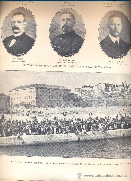 Collectionnisme de Revues et Journaux: REVISTA A&Ntilde;O 1907 ESPECTACULAR FOTO DEL EMBARQUE DE EMIGRANTES PARA HAWAI EN MALAGA